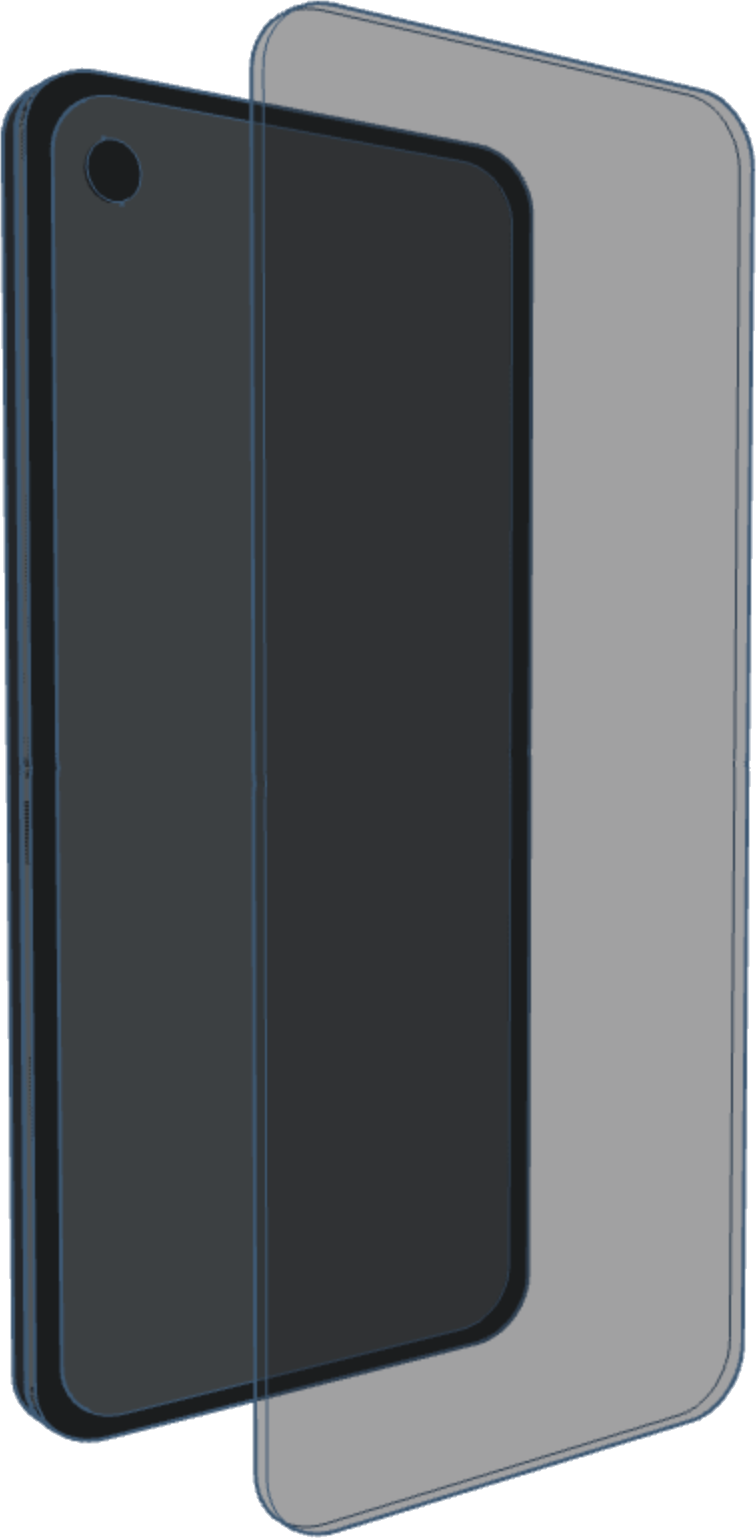 A phone with an opaque layer covering the screen at an offset to indicate it is invisible